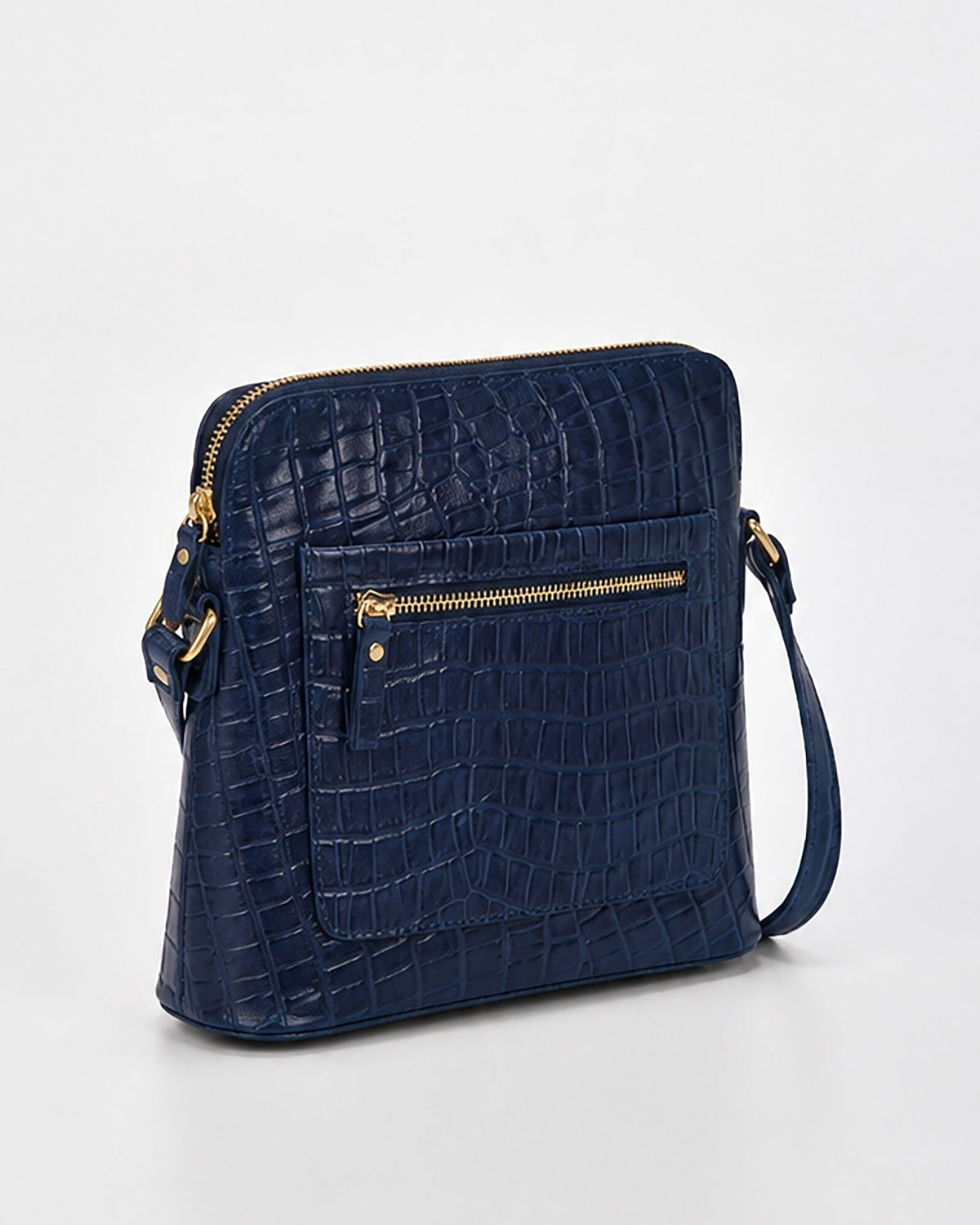 Kingsley Croc Leather RFID Crossbody Bag - Navy