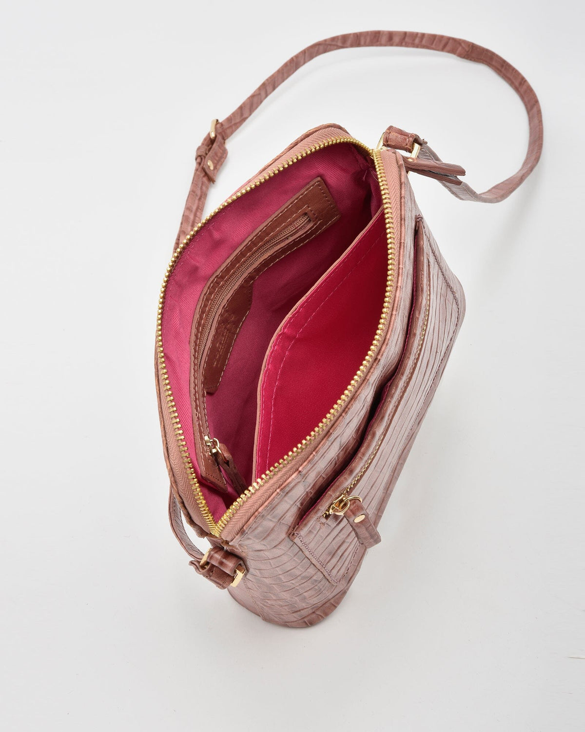 Kingsley Croc Leather RFID Crossbody Bag - Pink