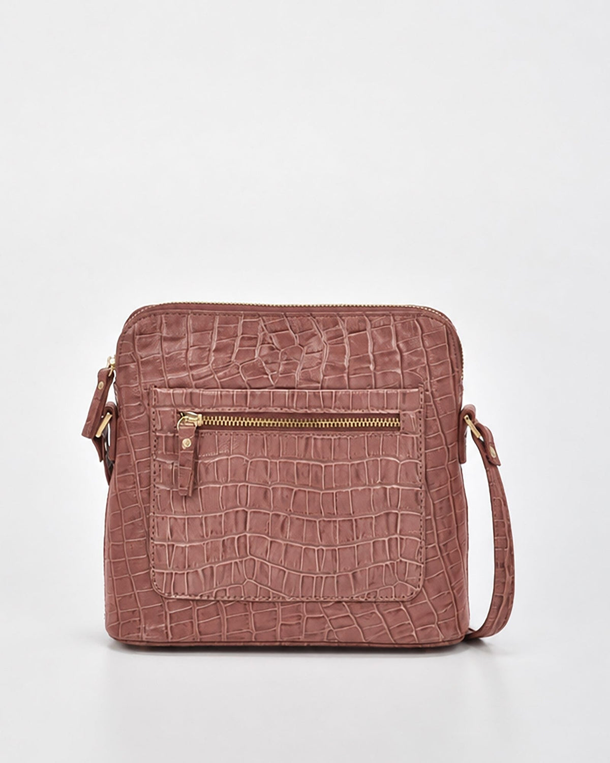 Kingsley Croc Leather RFID Crossbody Bag - Pink