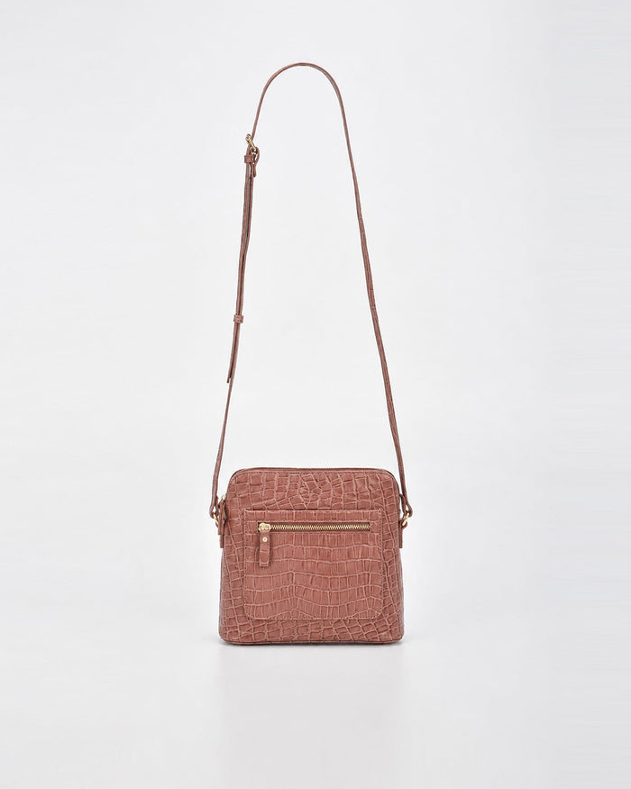 Kingsley Croc Leather RFID Crossbody Bag - Pink
