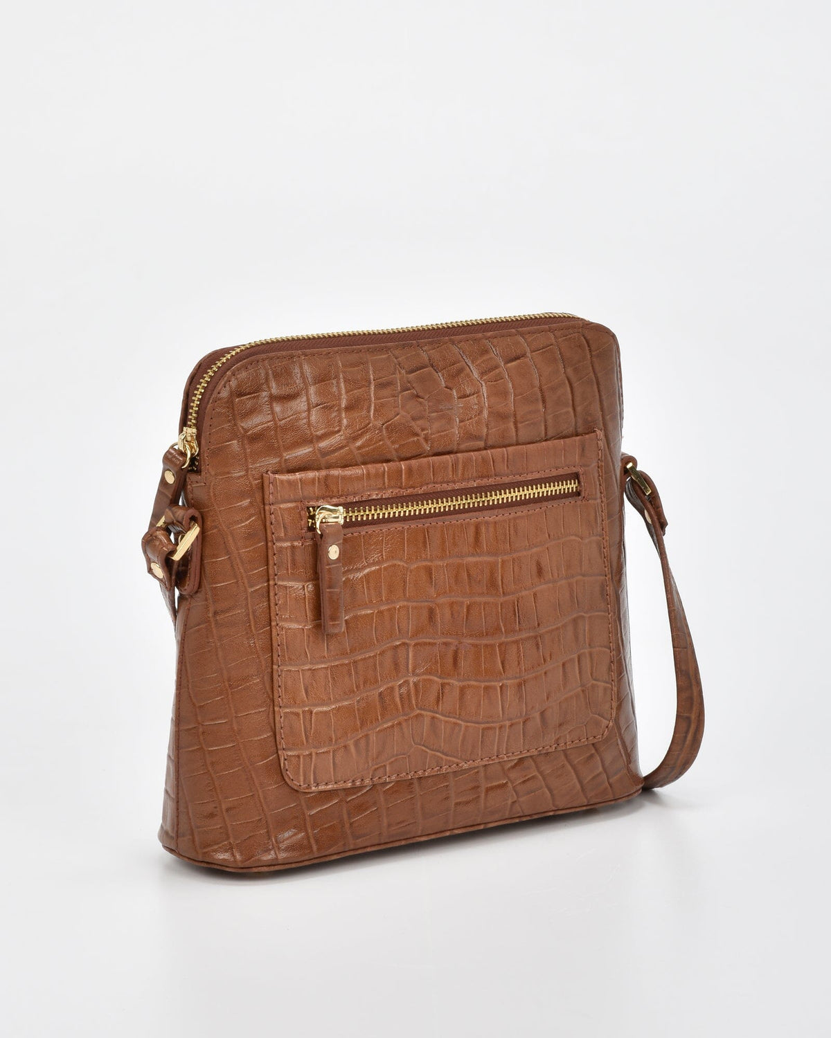 Kingsley Croc Leather RFID Crossbody Bag - Tan