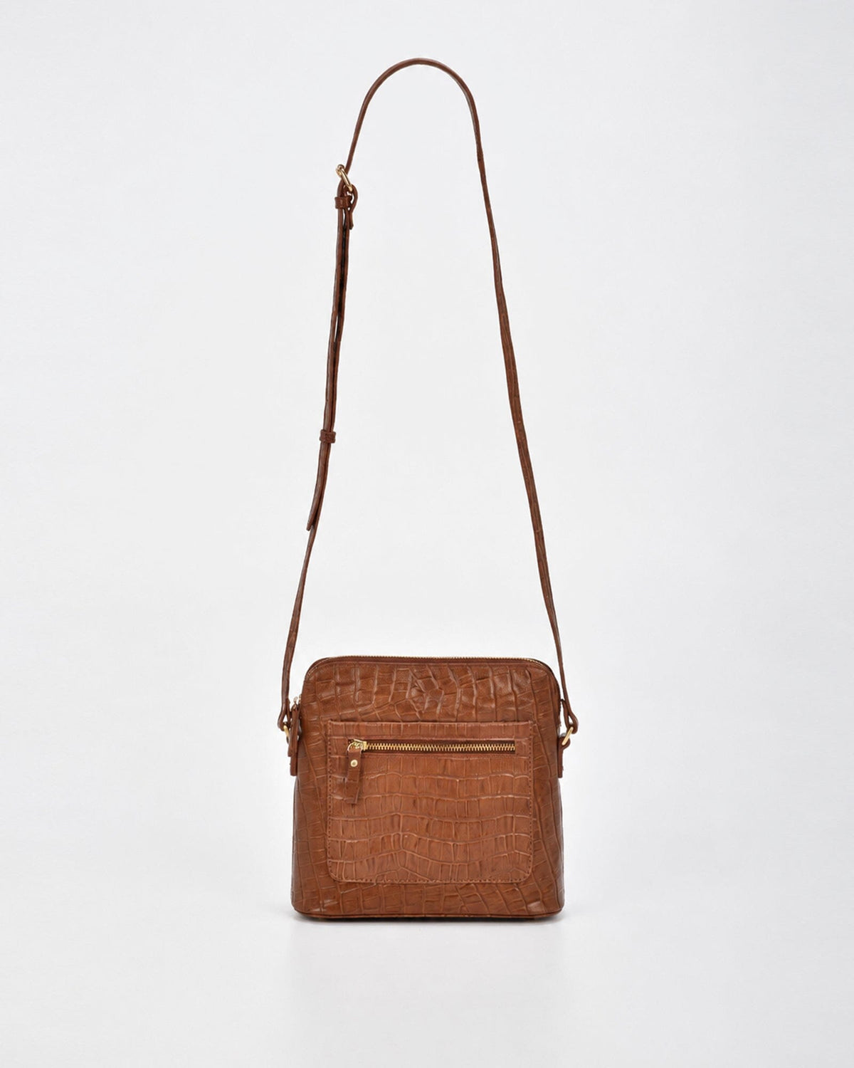 Kingsley Croc Leather RFID Crossbody Bag - Tan