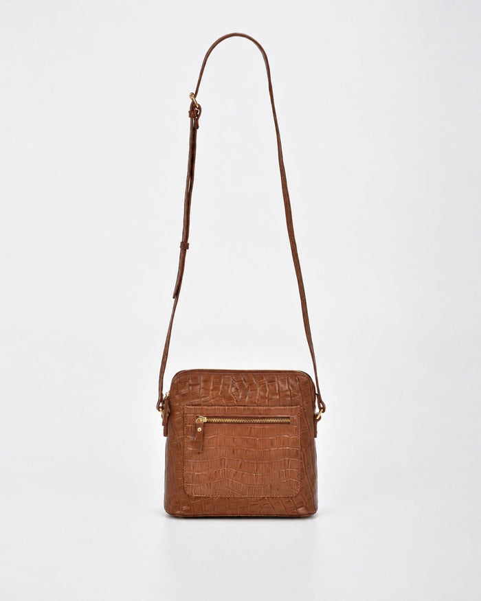 Kingsley Croc Leather RFID Crossbody Bag - Tan