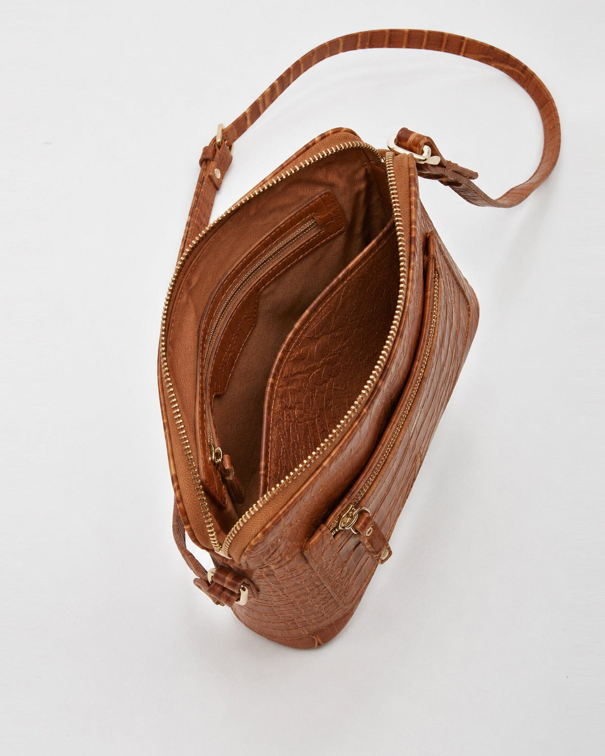 Kingsley Croc Leather RFID Crossbody Bag - Tan
