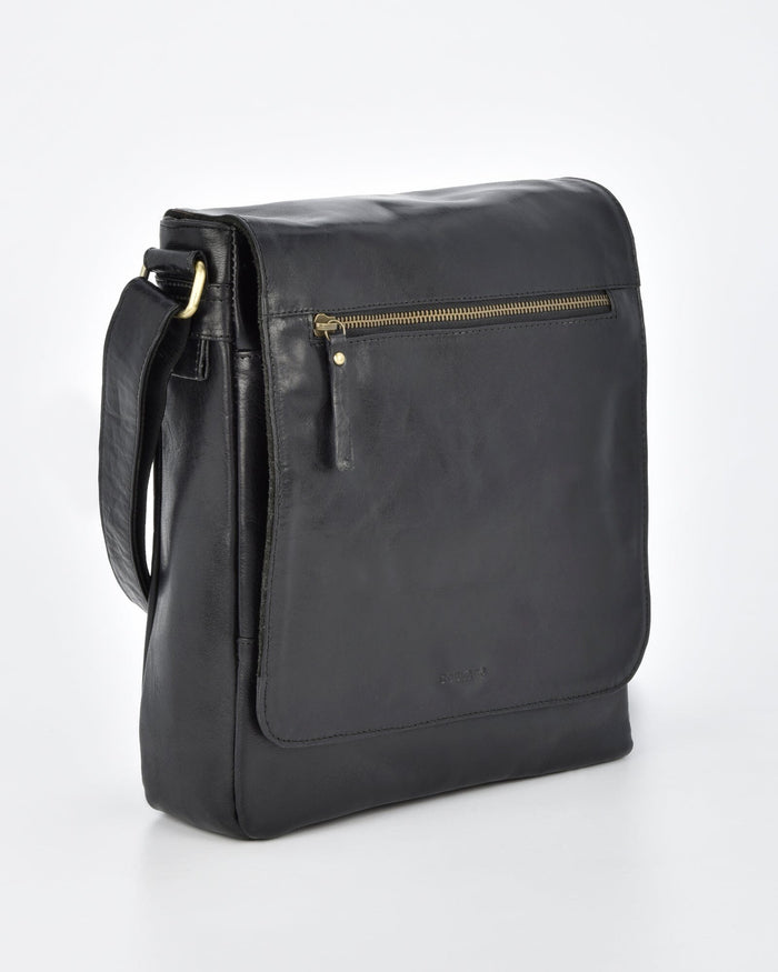 Kooyong RFID Leather Satchel (Large) - Black