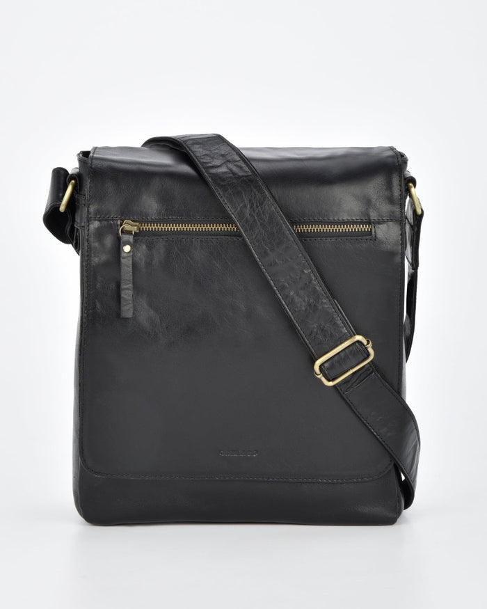 Kooyong RFID Leather Satchel (Large) - Black