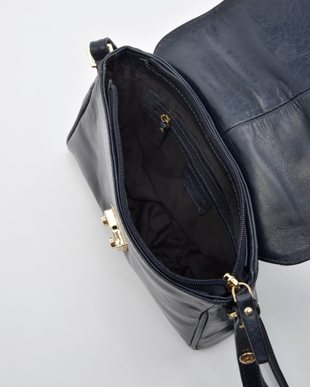 Kotara Classic Leather Crossbody Bag - Navy