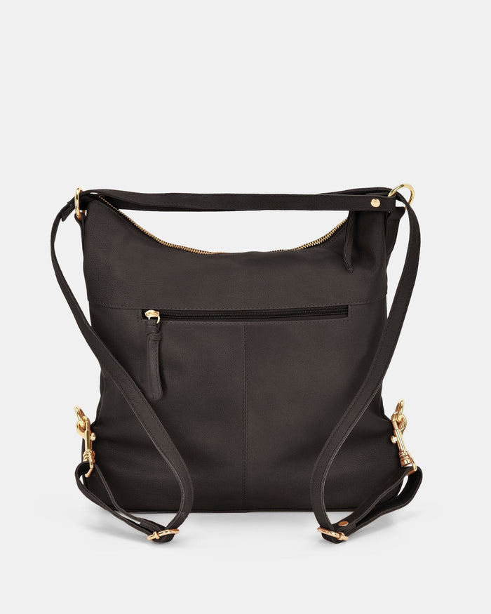 Lacey Leather 2-in-1 Convertible Handbag Backpack - Black