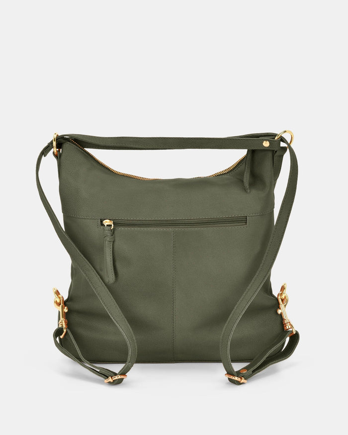 Lacey Leather 2-in-1 Convertible Handbag Backpack - Olive