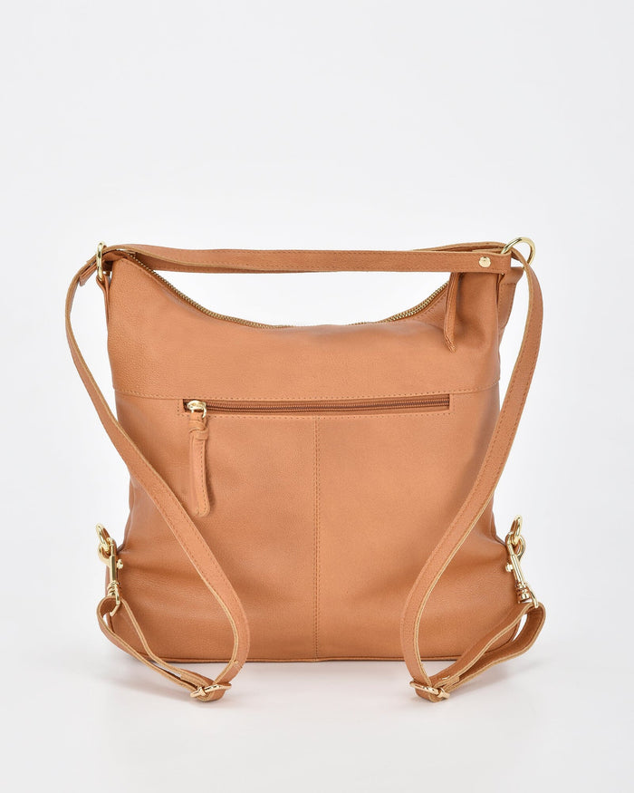 Lacey Leather 2-in-1 Convertible Handbag Backpack - Tan