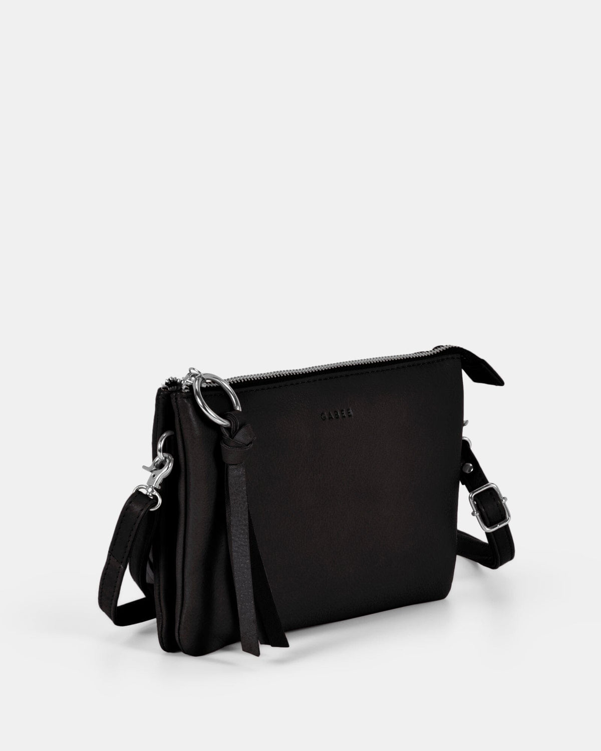 Lily Double Zip Compartment Soft Leather Crossbody Bag - Black