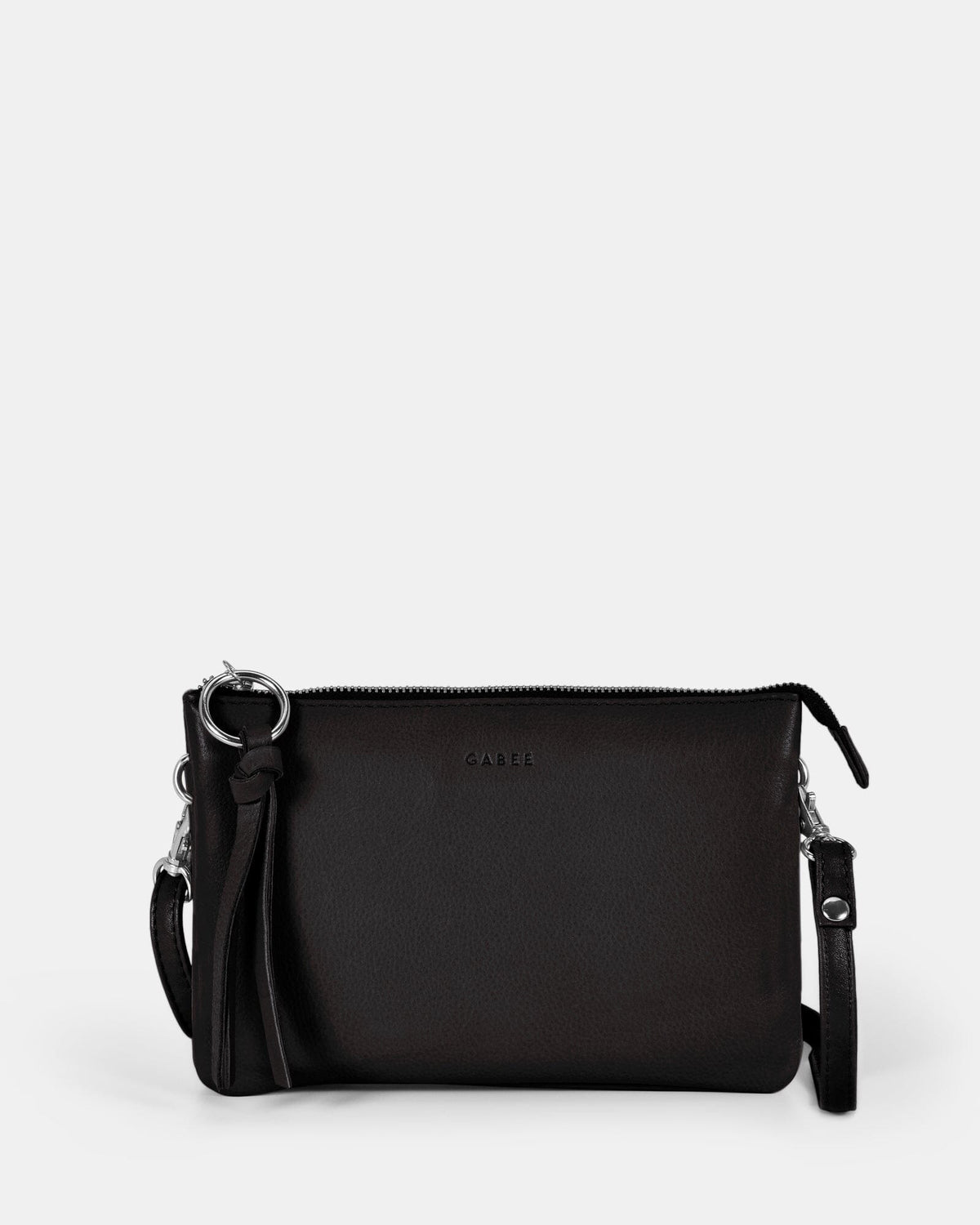 Lily Double Zip Compartment Soft Leather Crossbody Bag - Black