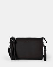 Lily Double Zip Compartment Soft Leather Crossbody Bag - Black
