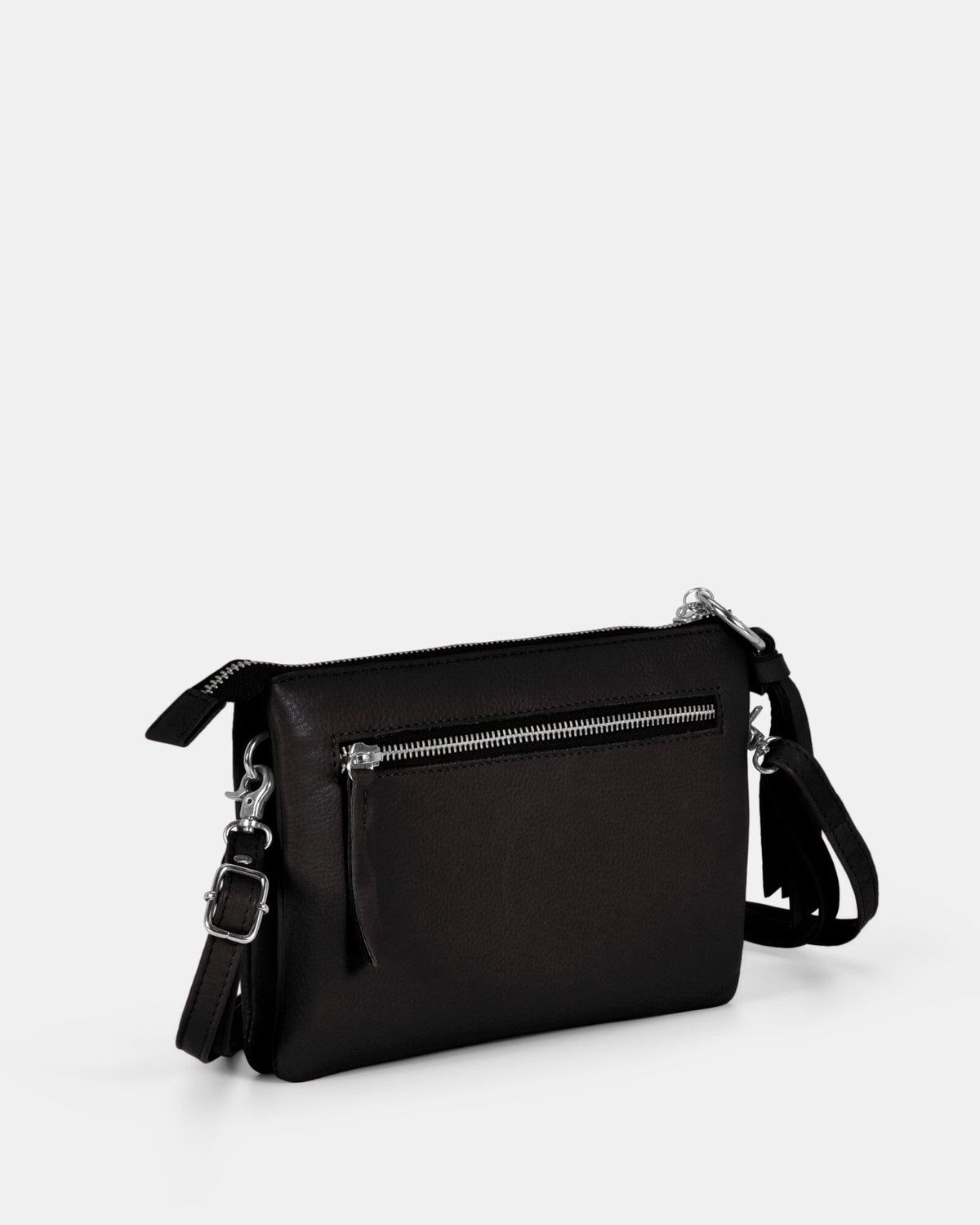 Lily Double Zip Compartment Soft Leather Crossbody Bag - Black