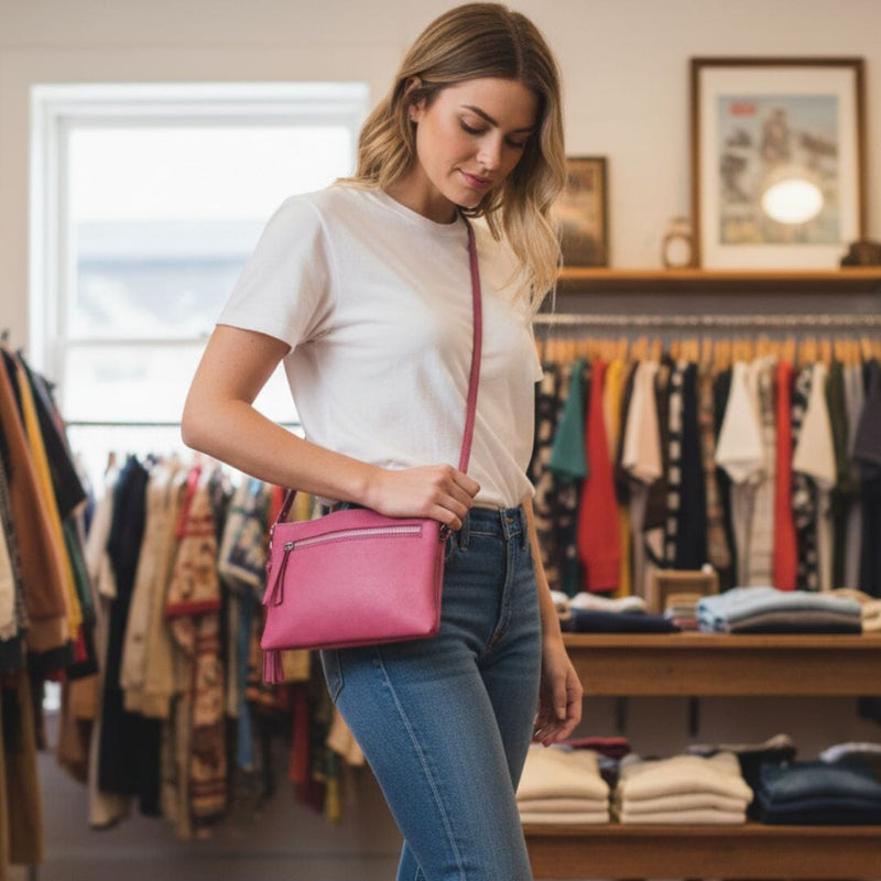 Lily Double Zip Compartment Soft Leather Crossbody Bag