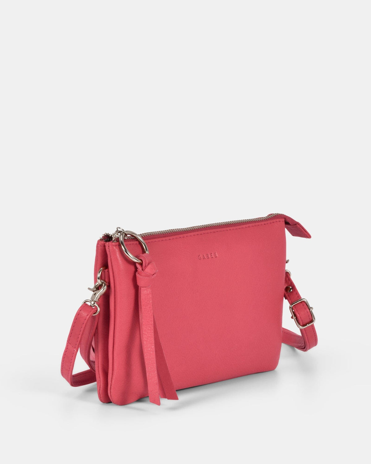 Lily Double Zip Compartment Soft Leather Crossbody Bag - Fuchsia