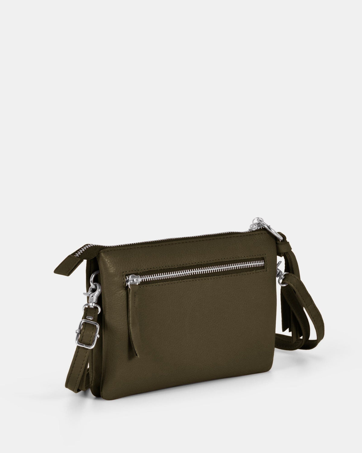Lily Double Zip Compartment Soft Leather Crossbody Bag - Olive