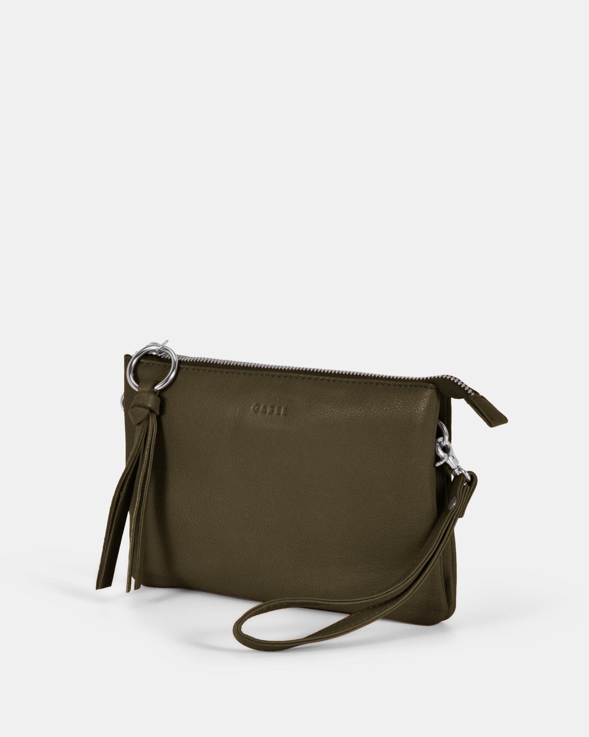 Lily Double Zip Compartment Soft Leather Crossbody Bag - Olive
