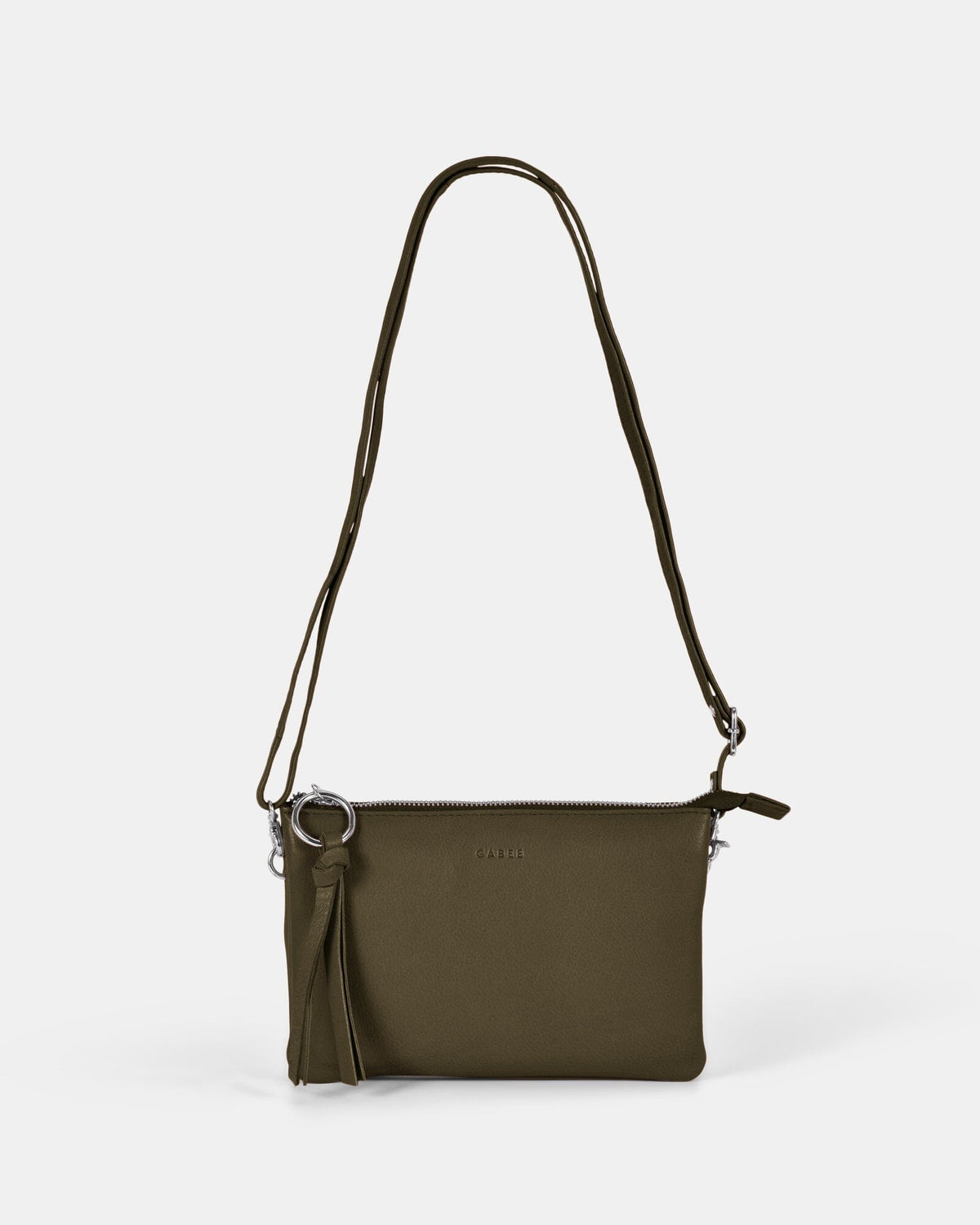 Lily Double Zip Compartment Soft Leather Crossbody Bag - Olive