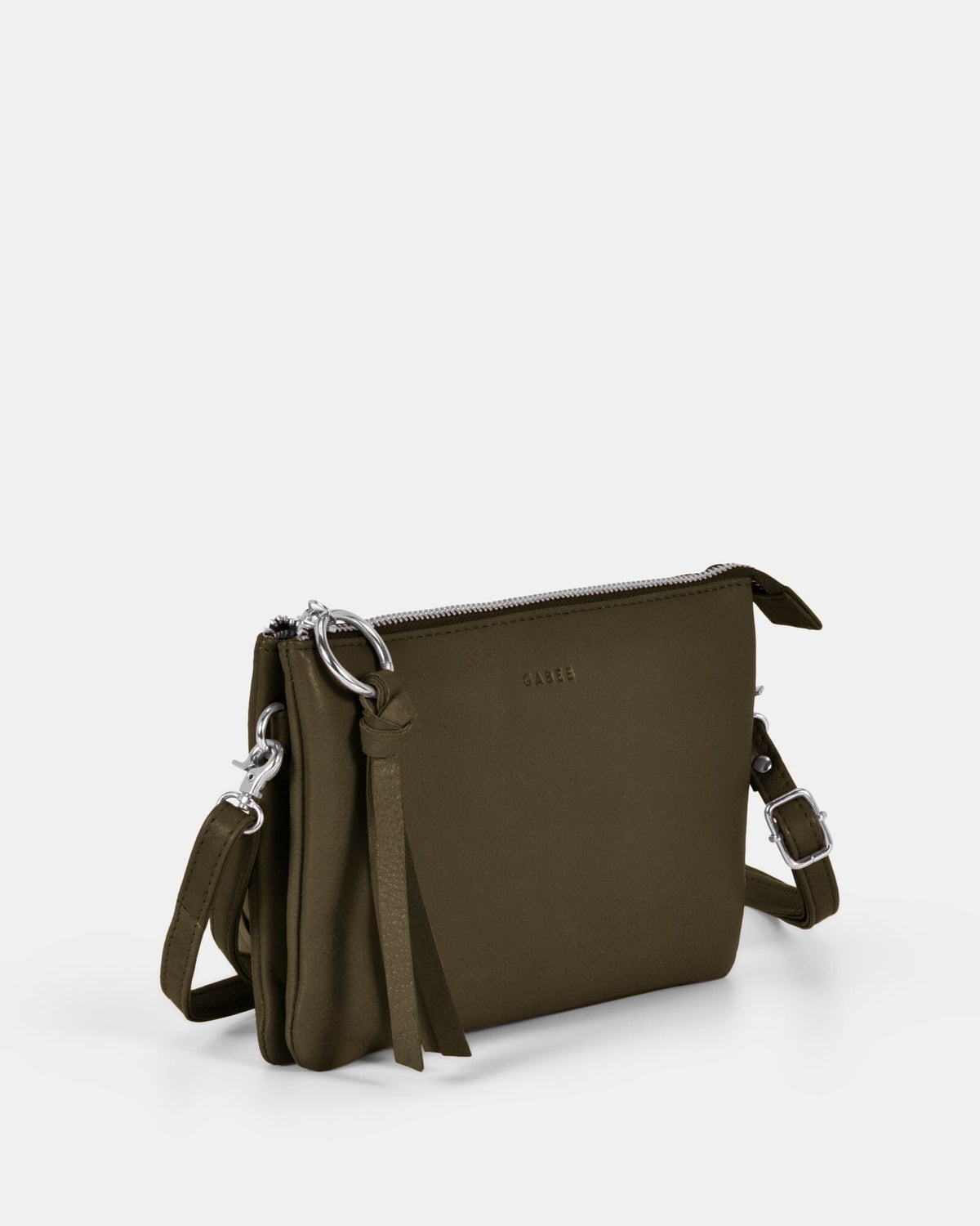 Lily Double Zip Compartment Soft Leather Crossbody Bag - Olive