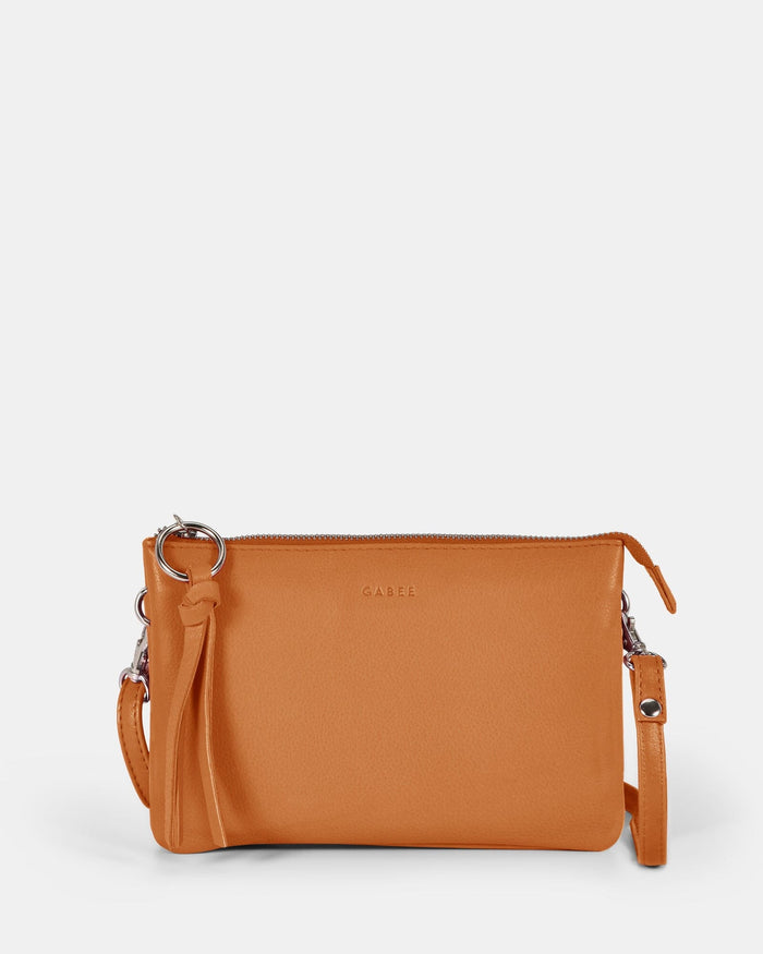 Lily Double Zip Compartment Soft Leather Crossbody Bag - Tan