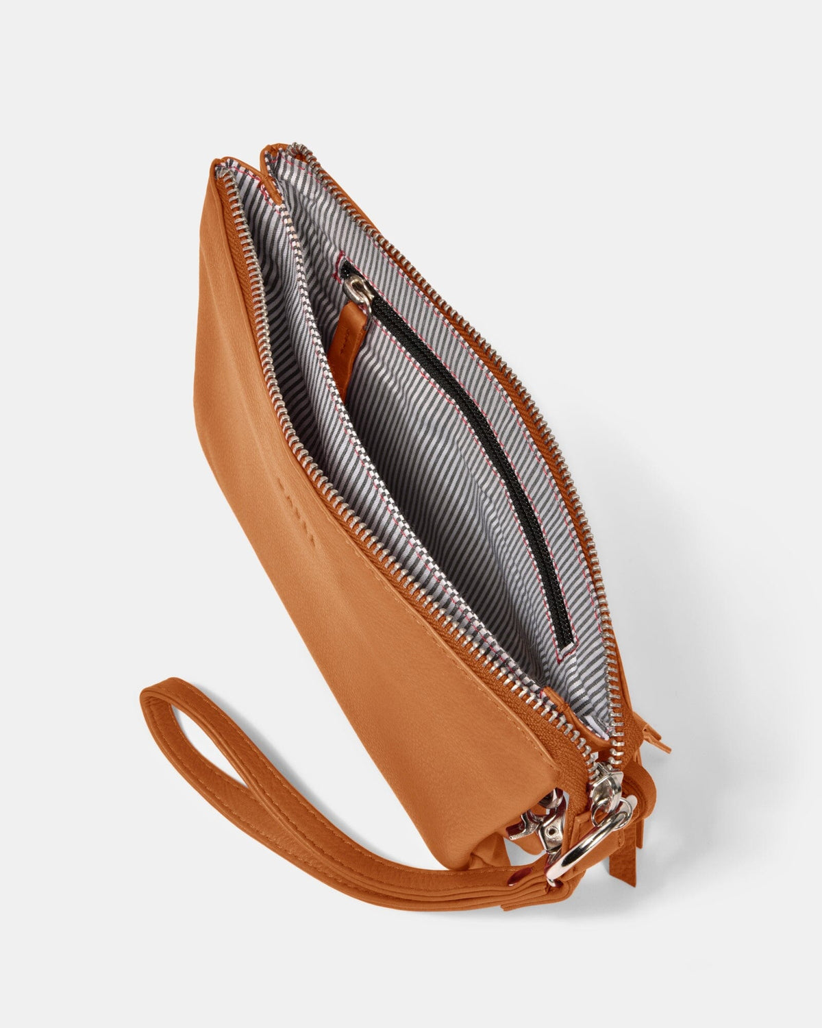 Lily Double Zip Compartment Soft Leather Crossbody Bag - Tan
