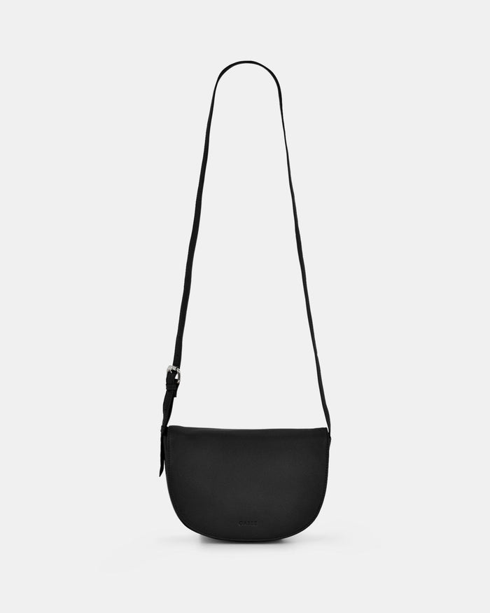 Louise Leather Flap over Crossbody Bag - Black