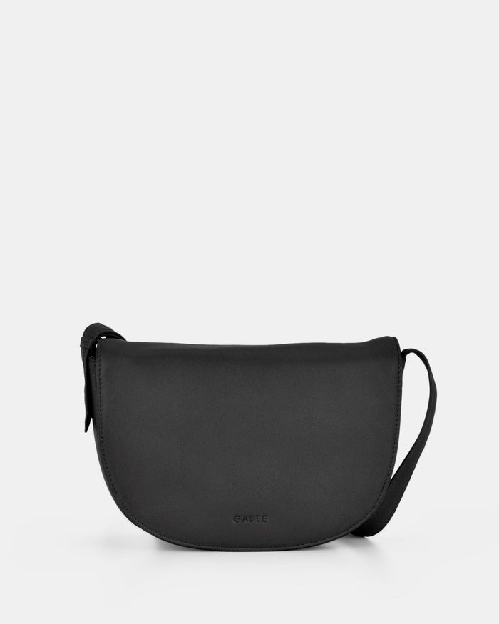 Louise Leather Flap over Crossbody Bag - Black