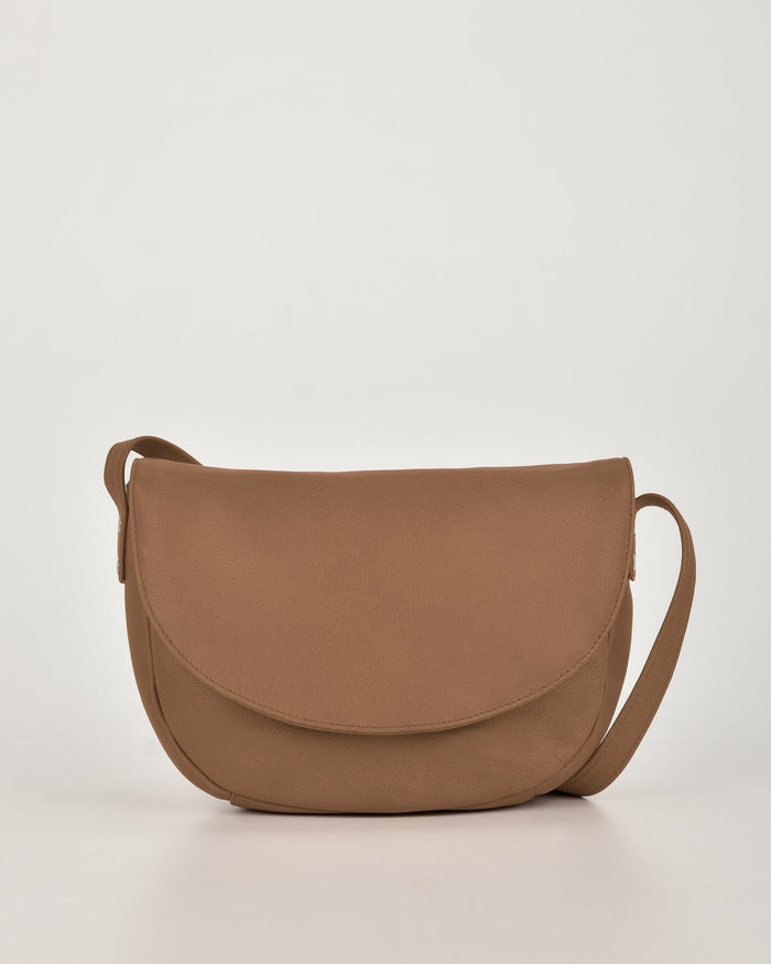 Louise Leather Flap over Crossbody Bag GABEE Camel 