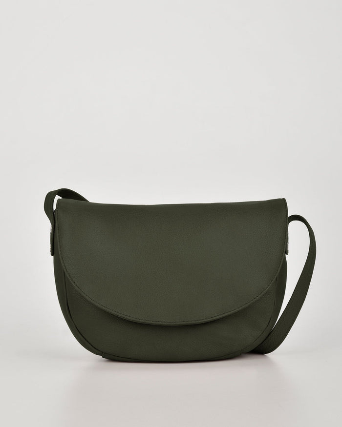 Louise Leather Flap over Crossbody Bag GABEE Olive 