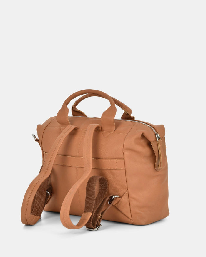 Lucy Leather 2-in-1 Convertible Handbag Backpack - Tan
