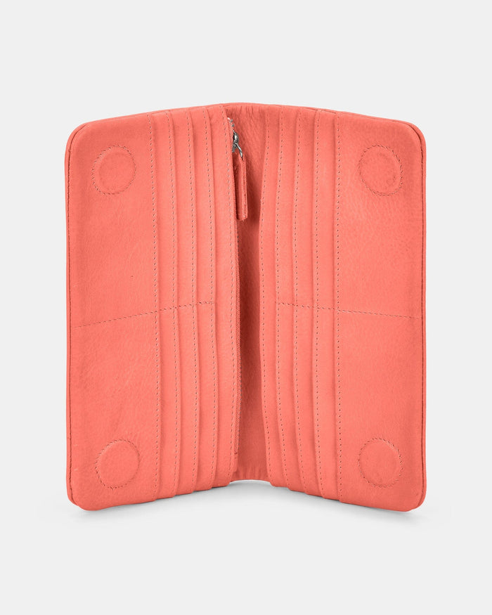 Luna RFID Leather Ladies Wallet - Coral
