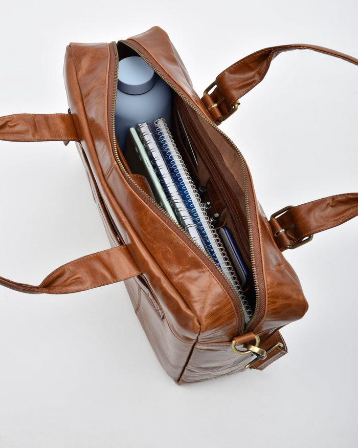 Malvern Leather Business Satchel - Cognac