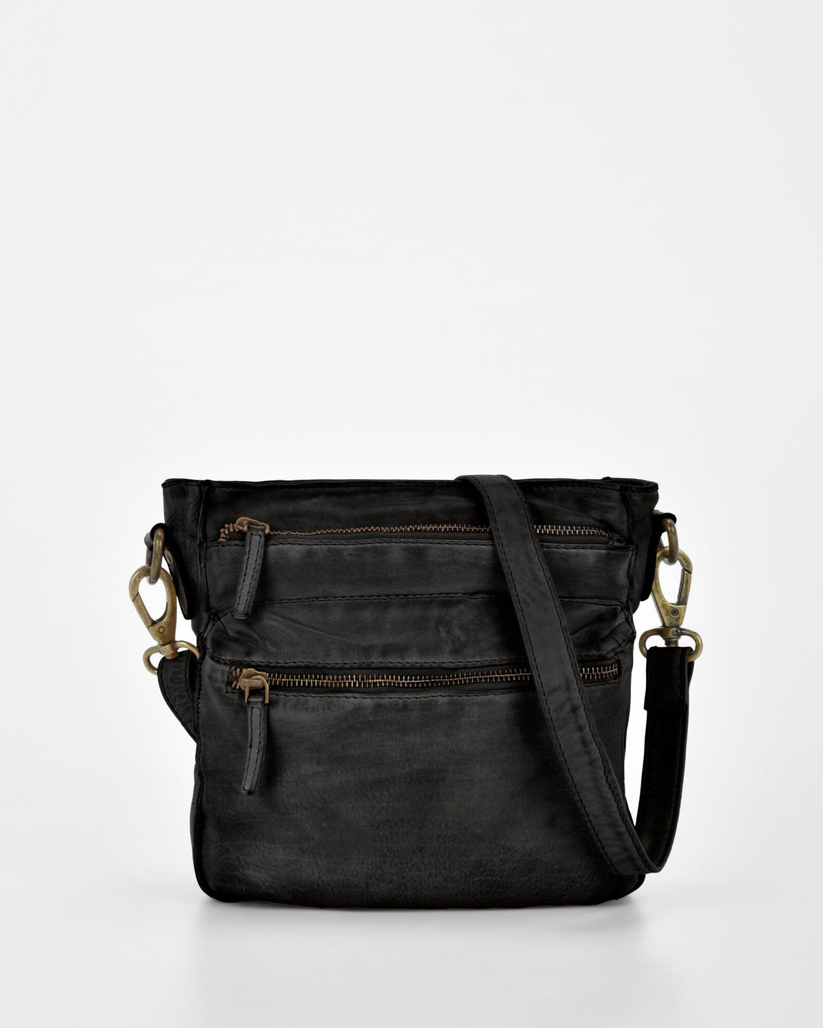 Mawson Rugged Leather 3 Pocket Crossbody - Black