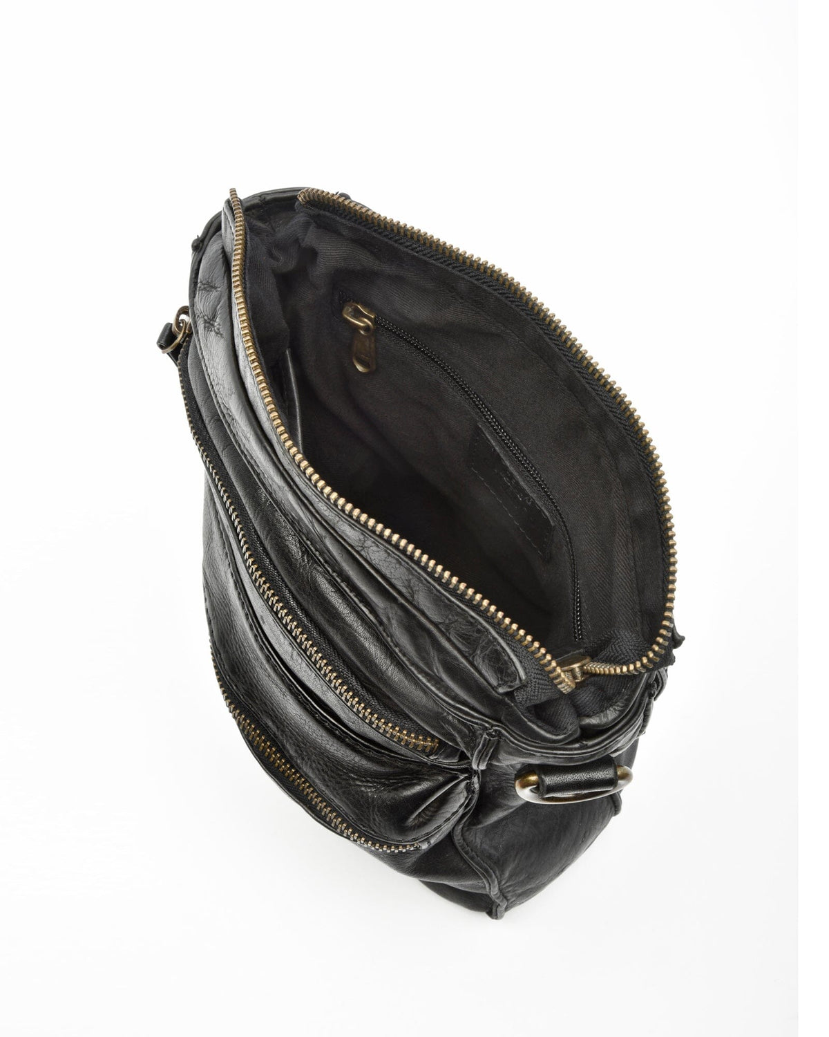 Mawson Rugged Leather 3 Pocket Crossbody - Black