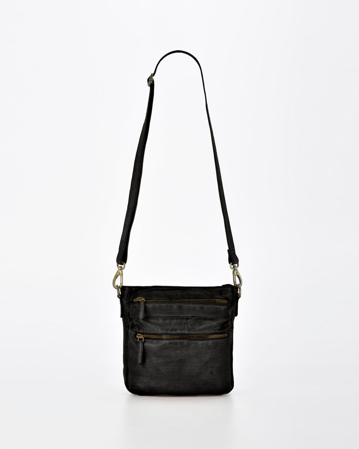 Mawson Rugged Leather 3 Pocket Crossbody - Black