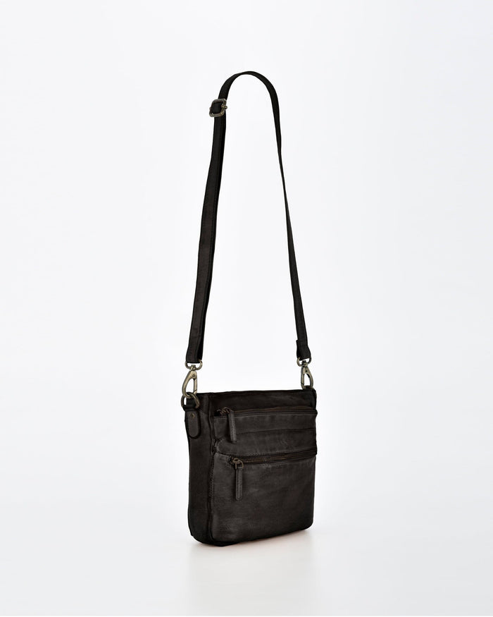 Mawson Rugged Leather 3 Pocket Crossbody - Black
