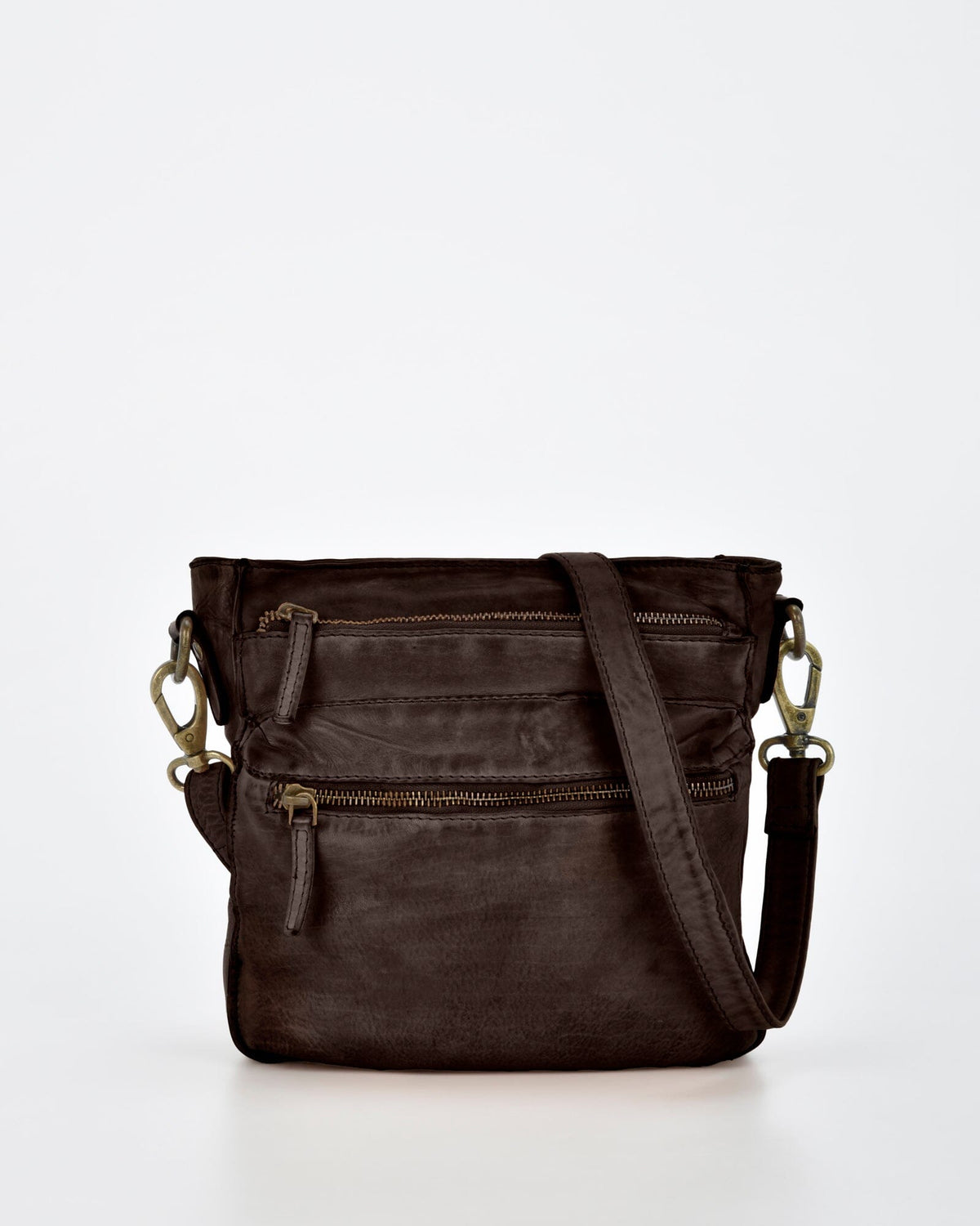 Mawson Rugged Leather 3 Pocket Crossbody - Chocolate