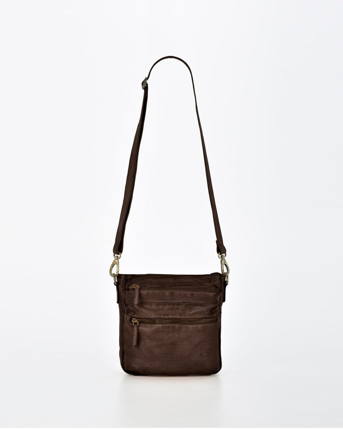 Mawson Rugged Leather 3 Pocket Crossbody - Chocolate