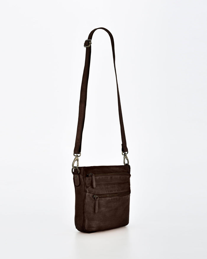 Mawson Rugged Leather 3 Pocket Crossbody - Chocolate