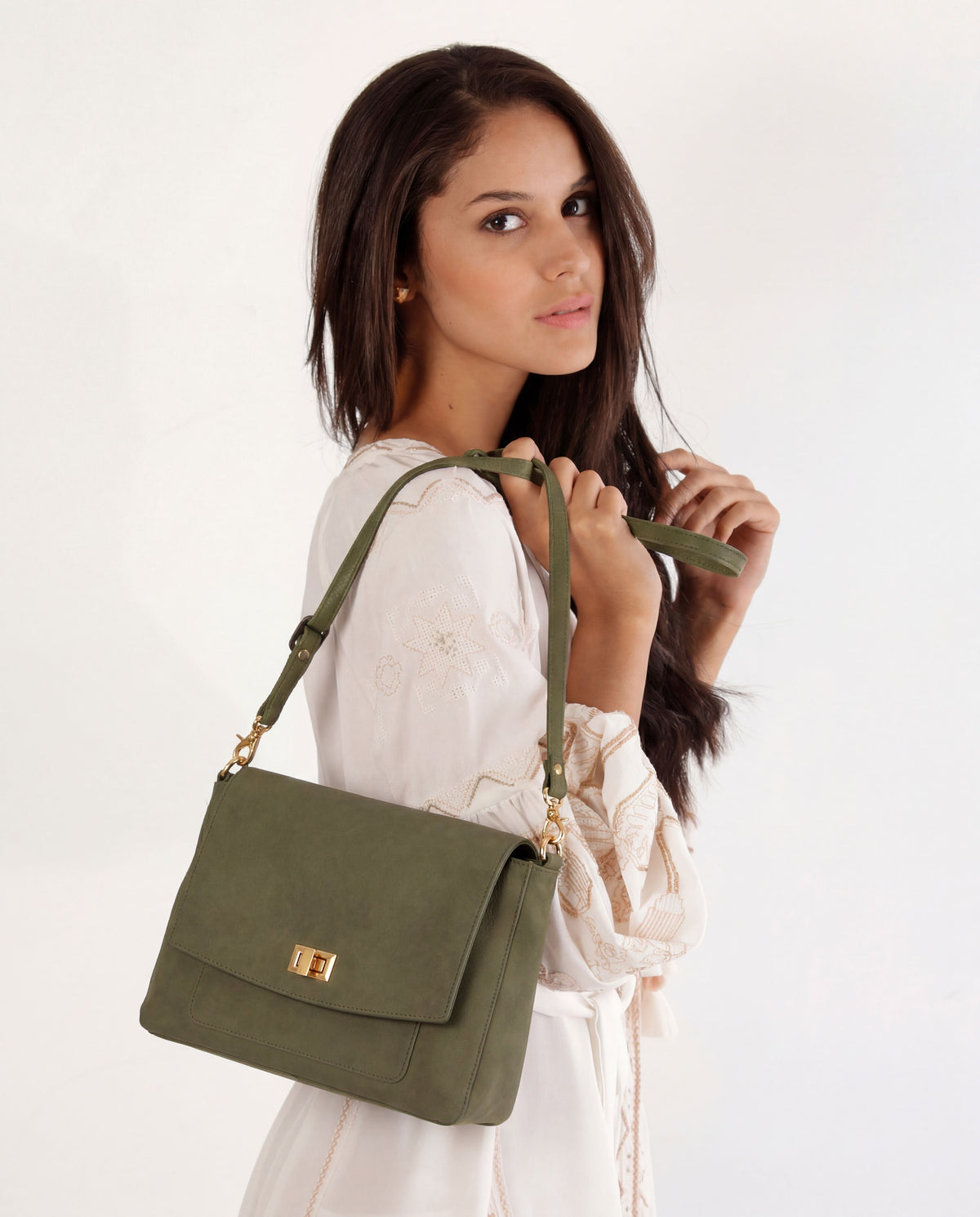 Meranda Soft Leather Crossbody Bag - Olive
