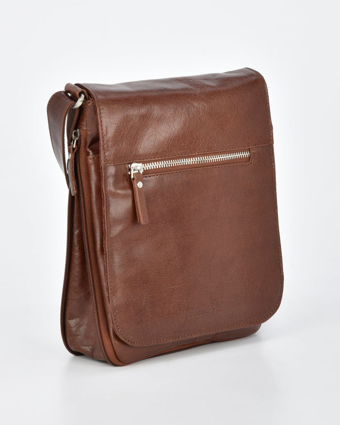 Notting JR. RFID Leather Expandable Satchel - Cognac