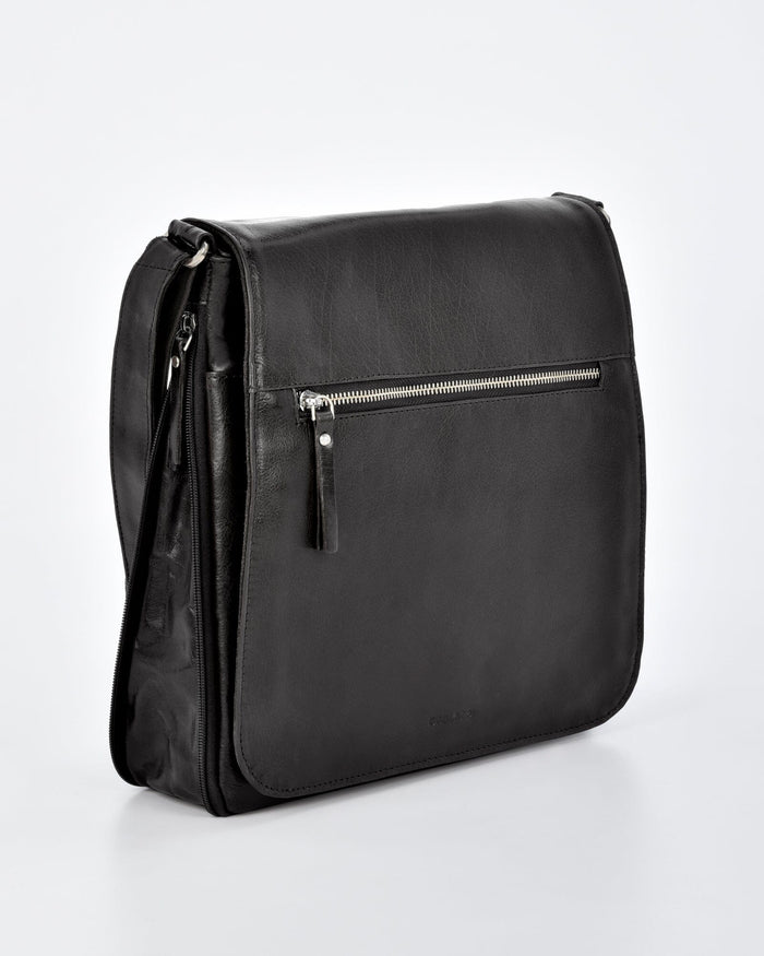 Notting RFID Leather Expandable Satchel (Large) - Black