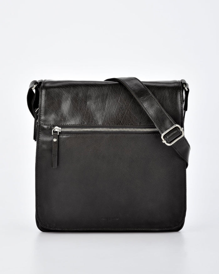 Notting RFID Leather Expandable Satchel (Large) - Black