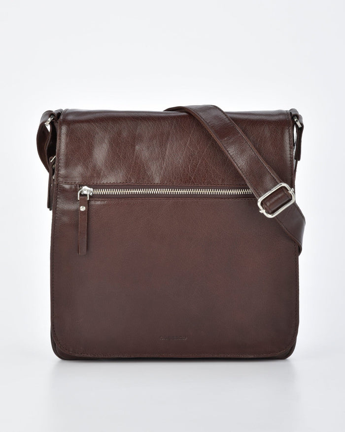 Notting RFID Leather Expandable Satchel (Large) - Chocolate
