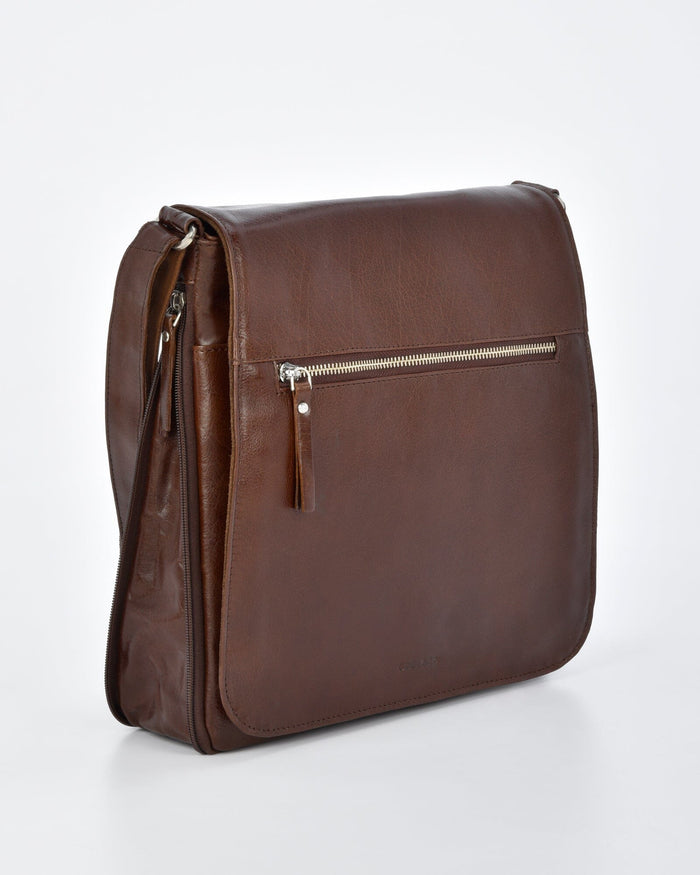 Notting RFID Leather Expandable Satchel (Large) - Cognac