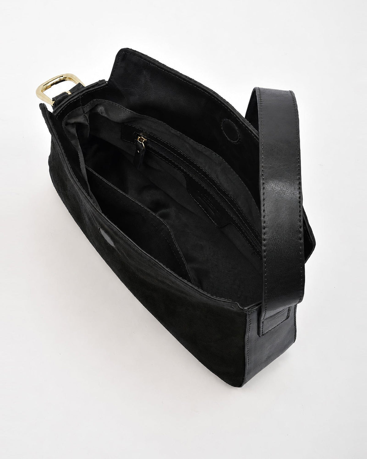 Portsea Suede & Leather Shoulder Bag - Black