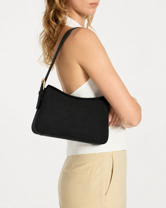 Portsea Suede & Leather Shoulder Bag - Black