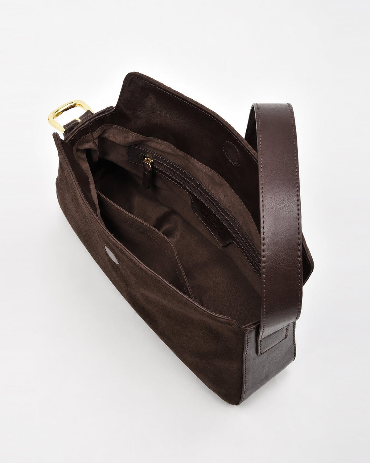 Portsea Suede & Leather Shoulder Bag - Chocolate