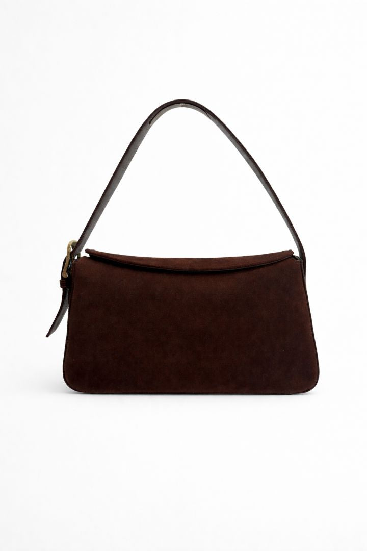 Portsea Suede & Leather Shoulder Bag - Chocolate